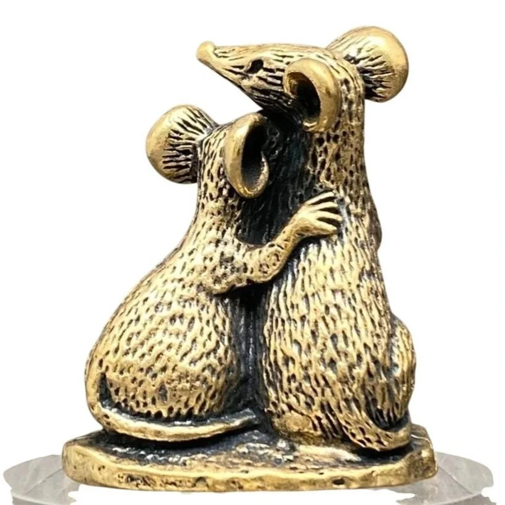 Brass Mouse Couple Figurine Love Partnership Good Luck Spirit Animal Altar Totem